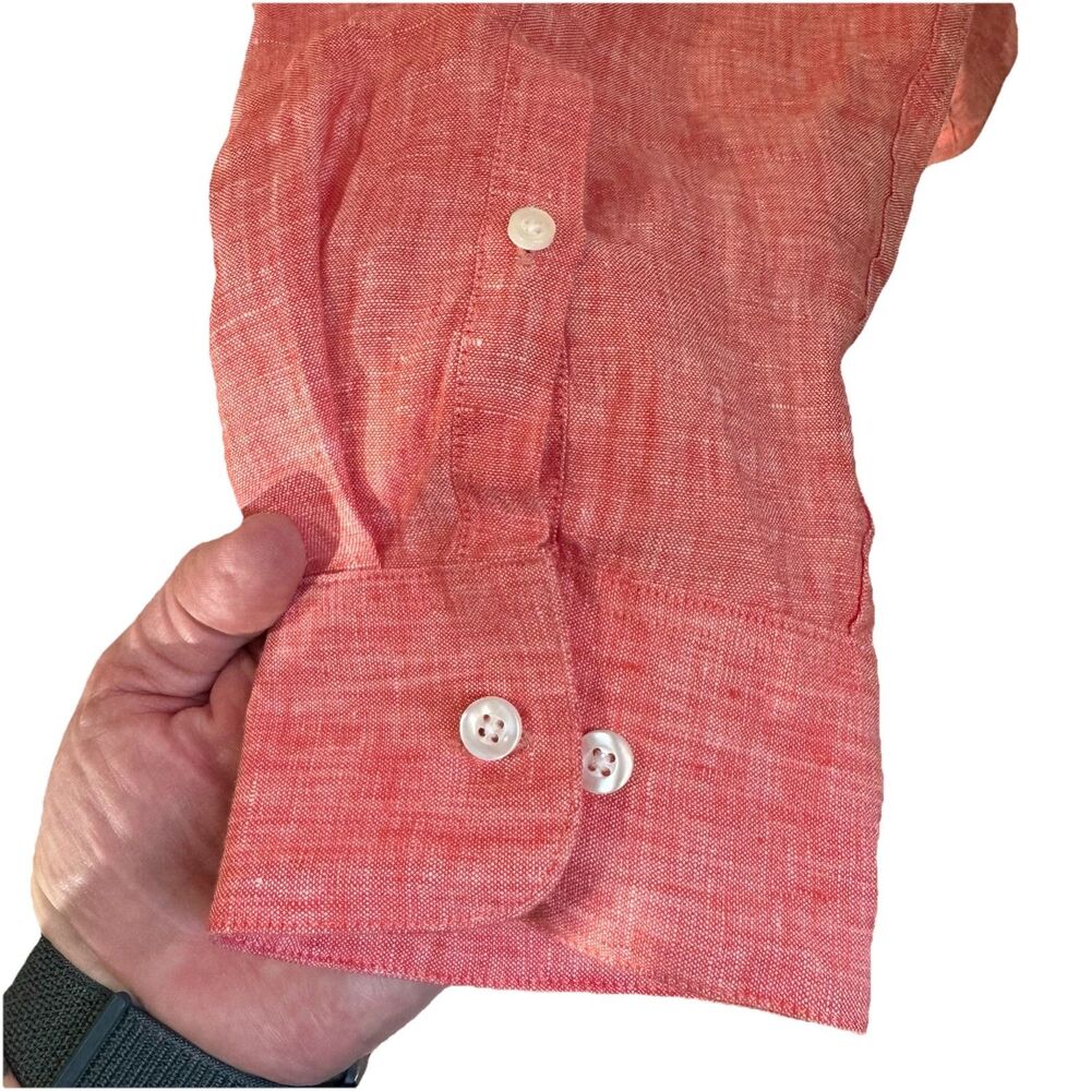 Claiborne Shirt Men’s XXL Slim Fit Red 100% Linen Long Sleeves Button Down - Picture 5 of 6
